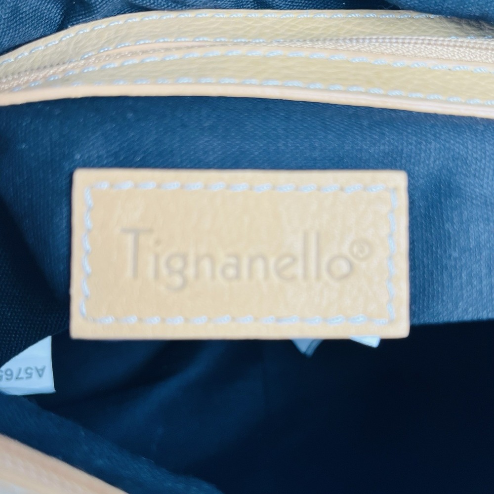 Vintage Tignanello Cargo Hobo Shoulder Bag Pebbled Leather Canvas Strap Tan Nude - Picture 11 of 15